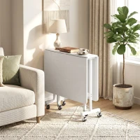 HOMCOM Six-Seater Drop-Leaf Dining Table with Wheels, White(m-10)