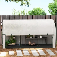 Outsunny Walk-in Lean-to Greenhouse, Outdoor Gardening Green House with Zipper Roll-up Doors and Window, 10' x 3' x 5', White(m-10)
