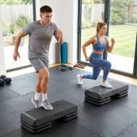 Soozier Adjustable Aerobic Stepper, 3-Level with Risers 4", 6", 8" Exercise Step Platform for Home Gym Fitness Workout, 330lbs Weight Capacity, Grey(m-9)