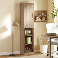 HOMCOM Tall Bathroom Cabinet, Slim 6-Tier Bathroom Floor Cabinet with 2 Doors and 4 Adjustable Shelves, Natural Wood(m-9)