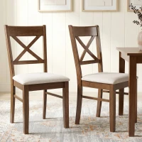 HOMCOM Dining Chairs Set of 2, Upholstered Kitchen Chairs with Rubberwood Frame, Padded Seat and X-Back, Walnut(m-11)