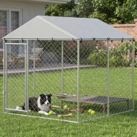 PawHut 6.6' x 6.6' x 6.6' Outdoor Dog Kennel Heavy Duty Galvanized Steel with UV-resistant Roof, Silver(m-10)