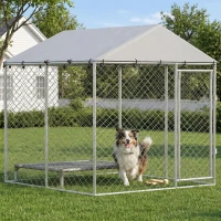 PawHut 6.6' x 6.6' x 6.6' Outdoor Dog Kennel Heavy Duty Galvanized Steel with UV-resistant Roof, Silver(m-9)