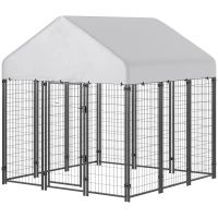 PawHut Outdoor Dog Kennel with Roof, 6' x 6' x 6' Heavy Duty Welded Wire Dog Playpen Enclosure with Escape-proof Lock(m-1)