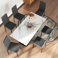 HOMCOM Modern Dining Chairs, Set of 6, High Back Linen Fabric Upholstery and Metal Legs for the Living Room, Home, Grey(m-9)