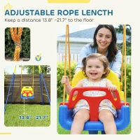 Qaba 3 in 1 Toddler Swing Set, Folding Child Swing Set with Seat Belt, Adjustable Seat for Outdoor Indoor, Blue(m-5)