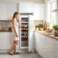 HOMCOM 7.0 Cu.Ft Upright Freezer, Compact Stand Up Freezer with 6 Adjustable Shelves, Reversible Door for Home Office, White(m-10)