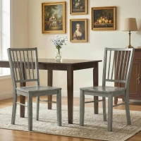 HOMCOM Dining Chairs Set of 2 Ergonomic Solid Wood, Armless Kitchen Chairs with Rubberwood Legs, Rustic Gray(m-2)