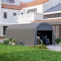 Outsunny 10' x 20' Portable Shed, Motorcycle Bike Tent with Roll-up Door, Galvanised Steel Frame for Garden Tools, Dark Grey(m-9)