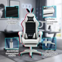 HOMCOM Cute Racing Gamer Chair, PU Leather Gaming Chair with Footrest, Headrest and Lumbar Support, Black(m-9)