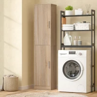HOMCOM Tall Bathroom Cabinet, Slim 6-Tier Bathroom Floor Cabinet with 2 Doors and 4 Adjustable Shelves, Natural Wood(m-10)