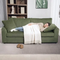 HOMCOM 3 Seater Sofa, 83.5" Modern Upholstered Couch with Pocket Spring and 2 Scatter Cushions for Living Room, Green(m-8)