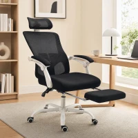HOMCOM Ergonomic Office Chair, Mesh Reclining Desk Chair with Adjustable Lumbar Support, Headrest, Black(m-9)