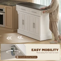 HOMCOM Rolling Kitchen Island with Storage and Stainless Steel Top, Kitchen Trolley with Drawers, Cabinets, Towel Rack(m-7)