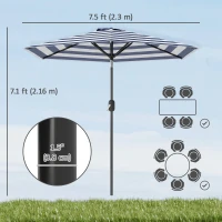 Outsunny Patio Sun Umbrella, Outdoor Parasol with 6 Ribs, Blue Stripes(m-3)