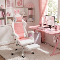 HOMCOM Cute Racing Gamer Chair, PU Leather Gaming Chair with Footrest, Headrest and Lumbar Support, Pink(m-8)