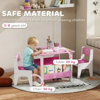Qaba 3 Pieces Kids Table and Chair Set with Bookshelves, for Classroom, Home, Nursery, Playroom, for Read, Draw, Art, Pink(m-9)