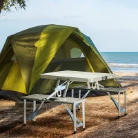 Outsunny Picnic Table Junior Folding Camping Table Set Portable Camping Garden BBQ Party, Silver(m-1)