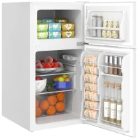 HOMCOM 3.2 Cu Ft Compact Refrigerator, Mini Fridge with Freezer, Adjustable Shelves and Reversible Doors for Bedroom, White(m-2)
