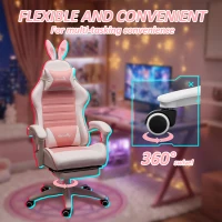 HOMCOM Cute Racing Gamer Chair, PU Leather Gaming Chair with Footrest, Headrest and Lumbar Support, Pink(m-7)