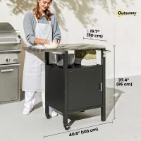 Outsunny Outdoor Grill Dining Cart with Stainless Steel Top, Pizza Oven Stand Table with Foldable Side Table, Silver(m-3)