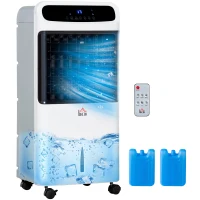 HOMCOM 3-In-1 Ice Cooling Fan, Mobile Evaporative Air Cooler with Remote, Timer, Oscillating for Home Office, Bedroom, White(m-1)