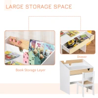 Qaba 2 Pieces Kids Desk and Chair Set with Storage Pull-Out Drawer for 6-10 Years, Writing, Reading, Drawing(m-5)