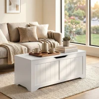 HOMCOM Storage Bench with Lift Top Storage Chest with Safety Hinges for Entryway, Living Room, White(m-10)