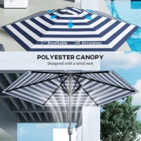 Outsunny Patio Sun Umbrella, Outdoor Parasol with 6 Ribs, Blue Stripes(m-6)