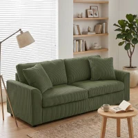HOMCOM 3 Seater Sofa, 83.5" Modern Upholstered Couch with Pocket Spring and 2 Scatter Cushions for Living Room, Green(m-2)