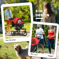PawHut Pet Stroller for Small Dogs, 3 Rubber Wheels Pet Jogger, One-click Easy Folding All-Terrain Dog Stroller, Adjustable Canopy, Zippered Mesh Window Door, Storage Basket, Red(m-5)