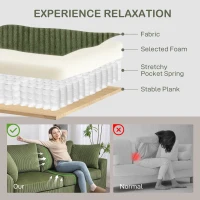 HOMCOM 3 Seater Sofa, 83.5" Modern Upholstered Couch with Pocket Spring and 2 Scatter Cushions for Living Room, Green(m-6)