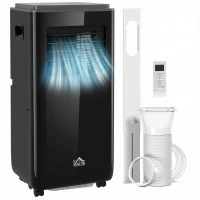 HOMCOM 10,000 BTU Moible Air Conditioner 440 Sq. Ft., Dehumidifier Fan Auto Sleep with 24H Timer On/Off, Window Kit, Black(m-11)