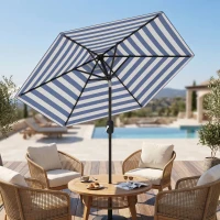 Outsunny Patio Sun Umbrella, Outdoor Parasol with 6 Ribs, Blue Stripes(m-10)