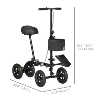 HOMCOM Seated Knee Walker, Foldable Steerable Medical Knee Scooter, Crutch Alternative with Braking System, Storage Bag for Foot Injuries, Black(m-3)