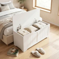 HOMCOM Storage Bench with Lift Top Storage Chest with Safety Hinges for Entryway, Living Room, White(m-9)