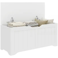 HOMCOM Storage Bench with Lift Top Storage Chest with Safety Hinges for Entryway, Living Room, White(m-11)