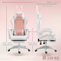 HOMCOM Cute Racing Gamer Chair, PU Leather Gaming Chair with Footrest, Headrest and Lumbar Support, Pink(m-3)