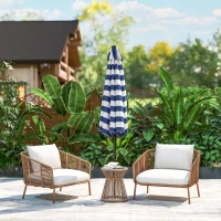 Outsunny Patio Sun Umbrella, Outdoor Parasol with 6 Ribs, Blue Stripes(m-9)