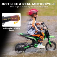 Aosom 24V 350W Electric Dirt Bike Up to 15 MPH w/ Twist Grip Throttle, Green(m-4)
