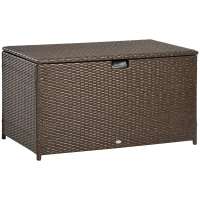 Outsunny 113 Gallon Outdoor Storage Box, Rattan Deck Box for Indoor, Patio Furniture Cushions, Pool Garden Tools, Brown