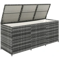 Outsunny 175 Gallon Outdoor Storage Box with Inner Liner, PE Rattan Wicker Deck Box with Pneumatic Bar Lift, Mixed Gray(m-11)