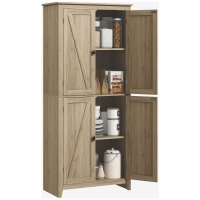 HOMCOM 72" Freestanding Kitchen Pantry Cabinet, Farmhouse Tall Storage Cabinet with 4 Door Cabinets and Adjustable Shelves for Dining Room, Natural