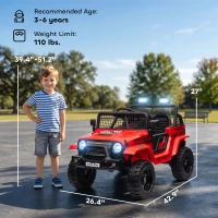 Qaba 12V Ride on Car, Ride on Truck w/ Remote, 4 Suspension Wheels, 3 MPH Max Speed, Music, Horn & Lights, Red(m-3)