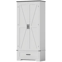 HOMCOM 72" Farmhouse Pantry Cabinet with Adjustable Shelves, Kitchen Pantry Cabinet with Drawer, White Wood Grain(m-2)