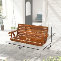 Outsunny 3-Seater Swing Bench, Wooden Porch Swing with Cupholders, Hanging Chains for Patio Garden, Carbonized(m-3)