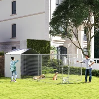 PawHut Galvanized Chain Link Large Outdoor Dog Kennel with Waterproof & UV-Resistant Cover, for M&L Dogs, 19.7' x 7.5' x 7.5'(m-13)