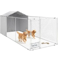 PawHut Galvanized Chain Link Large Outdoor Dog Kennel with Waterproof & UV-Resistant Cover, for M&L Dogs, 19.7' x 7.5' x 7.5'(m-14)