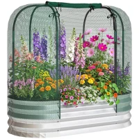 Outsunny Galvanized Raised Garden Bed with Crop Cage Protection Net Cover, Outdoor Planter Box for Vegetables, Flowers, Herbs(m-13)