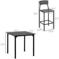 HOMCOM 5-Piece Counter Height Bar Table with Space-Saving Design, Square Kitchen Table and Chairs Set with Footrest, Metal Legs, Industrial Dining Table Set for 4, Gray(m-3)